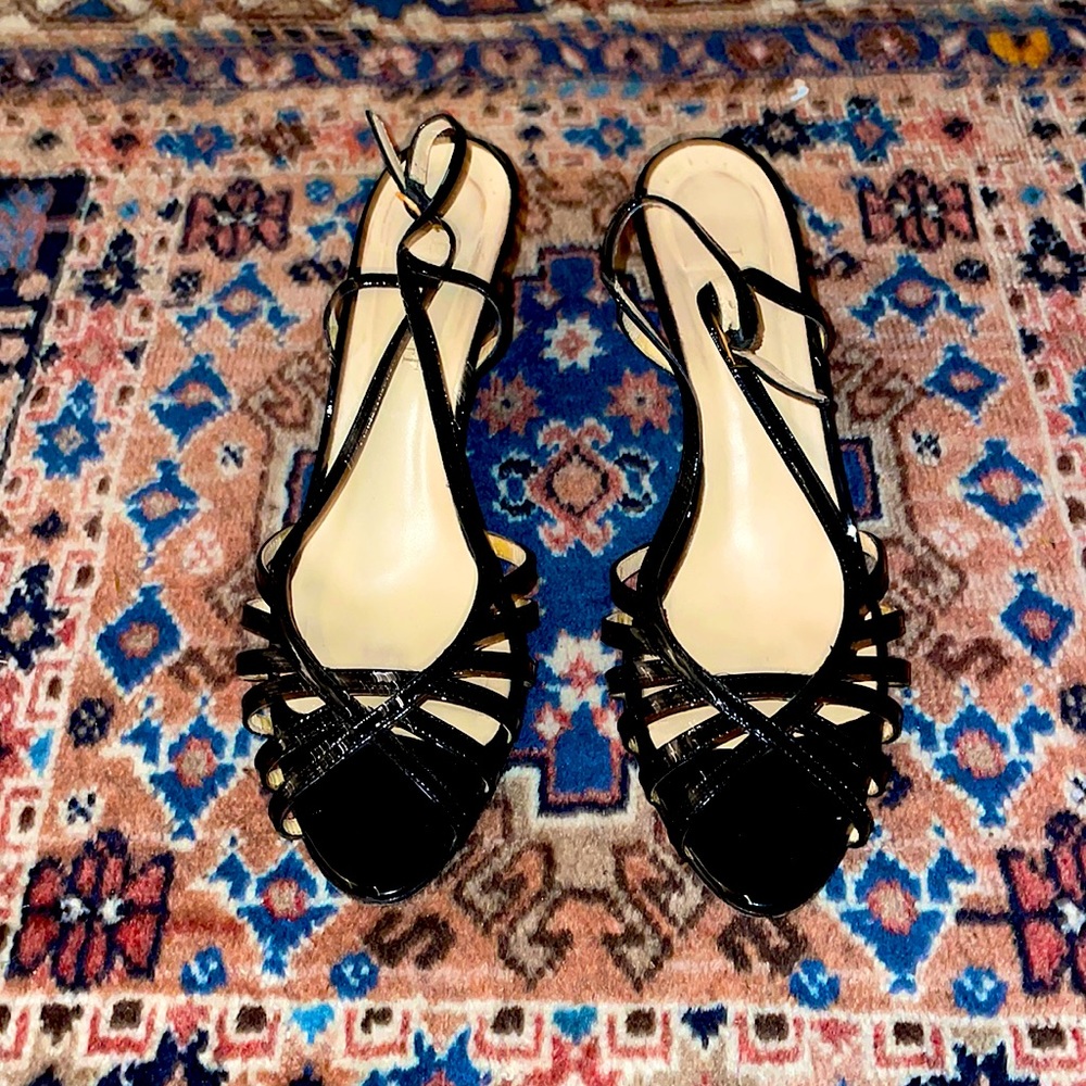 Strappy LK Bennett wedge heel, size 41, black patent leather